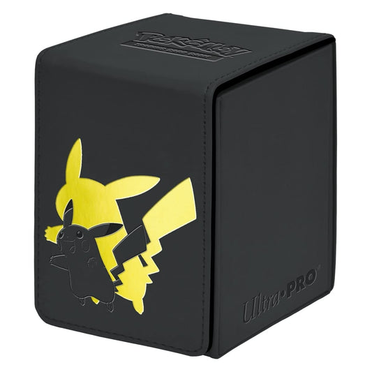 Ultra Pro Elite Series: Pikachu Alcove Flip Deck Box - Premium Leatherette Magic for 100 Double-Sleeved Pokemon Cards & Magic the Gathering - Magnetic Closure & Humor for Trading Card Fans!