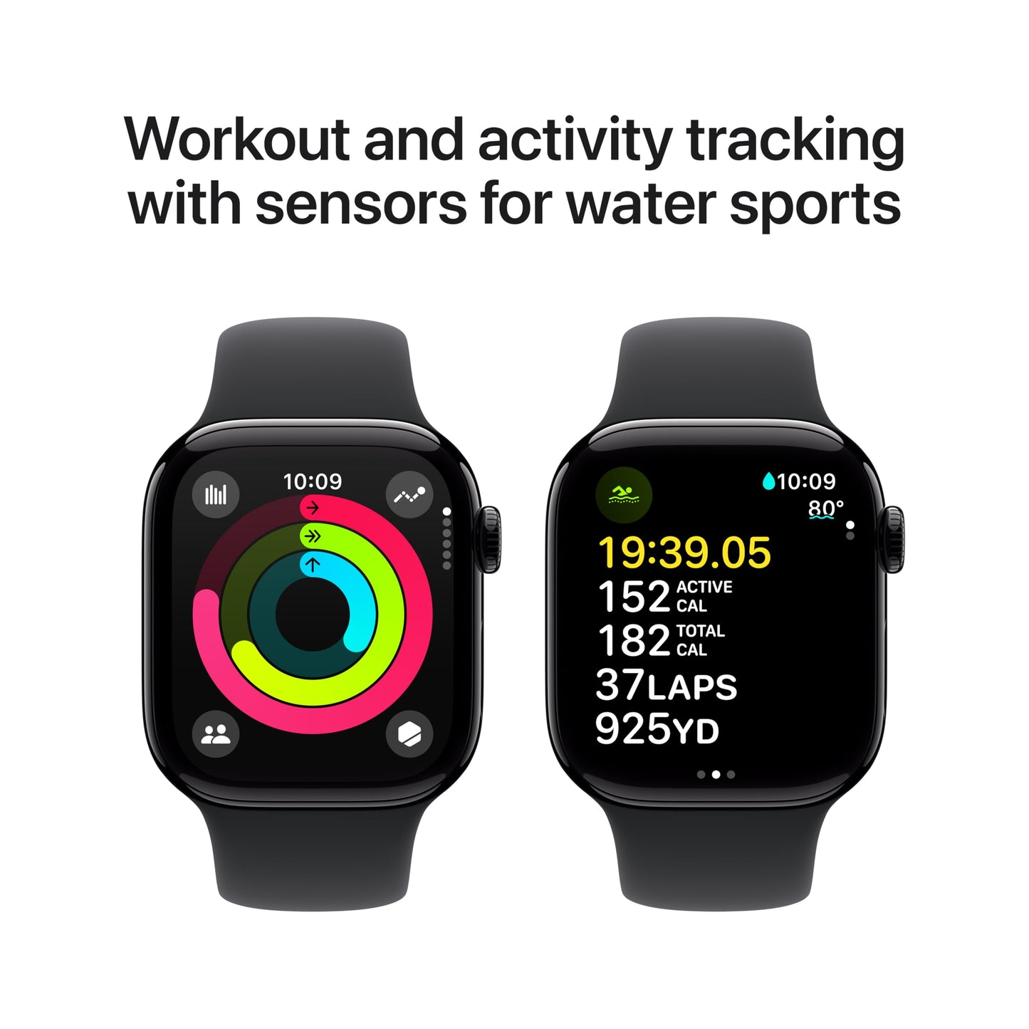 Apple Watch Series 10 [GPS + Cellular 42mm case] Smartwatch with Jet Black Aluminium Case with Black Sport Band - M/L. Fitness Tracker, ECG App, Always-On Retina Display, Water Resistant