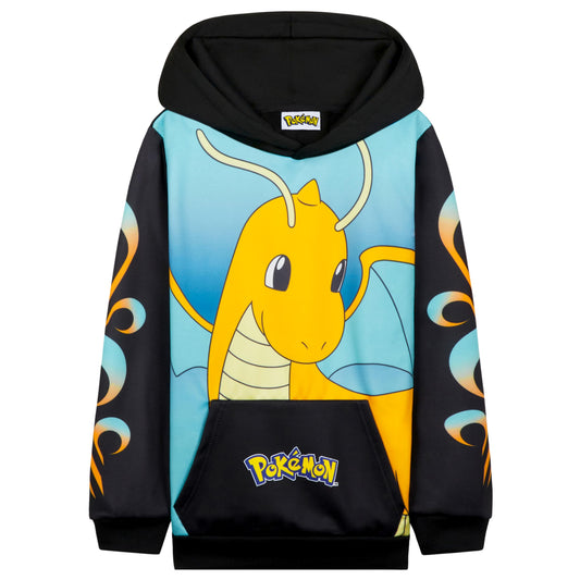 Pokemon Boys Hoodie with Cuffed Sleeves, Kangaroo Pocket - Anime Gifts (Black/Blue Dragonite, 9-10 Years)