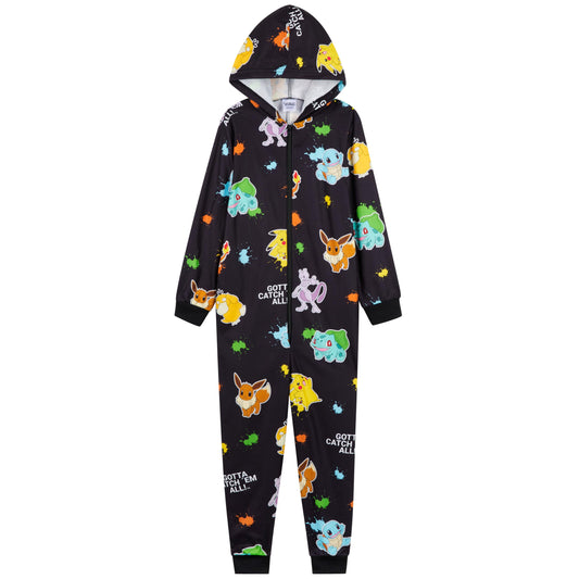 Pokemon Boys Novelty Fleece Sleepsuit, Warm Hooded Fleece - Boys Gifts (Black Aop, 9-10 Years)