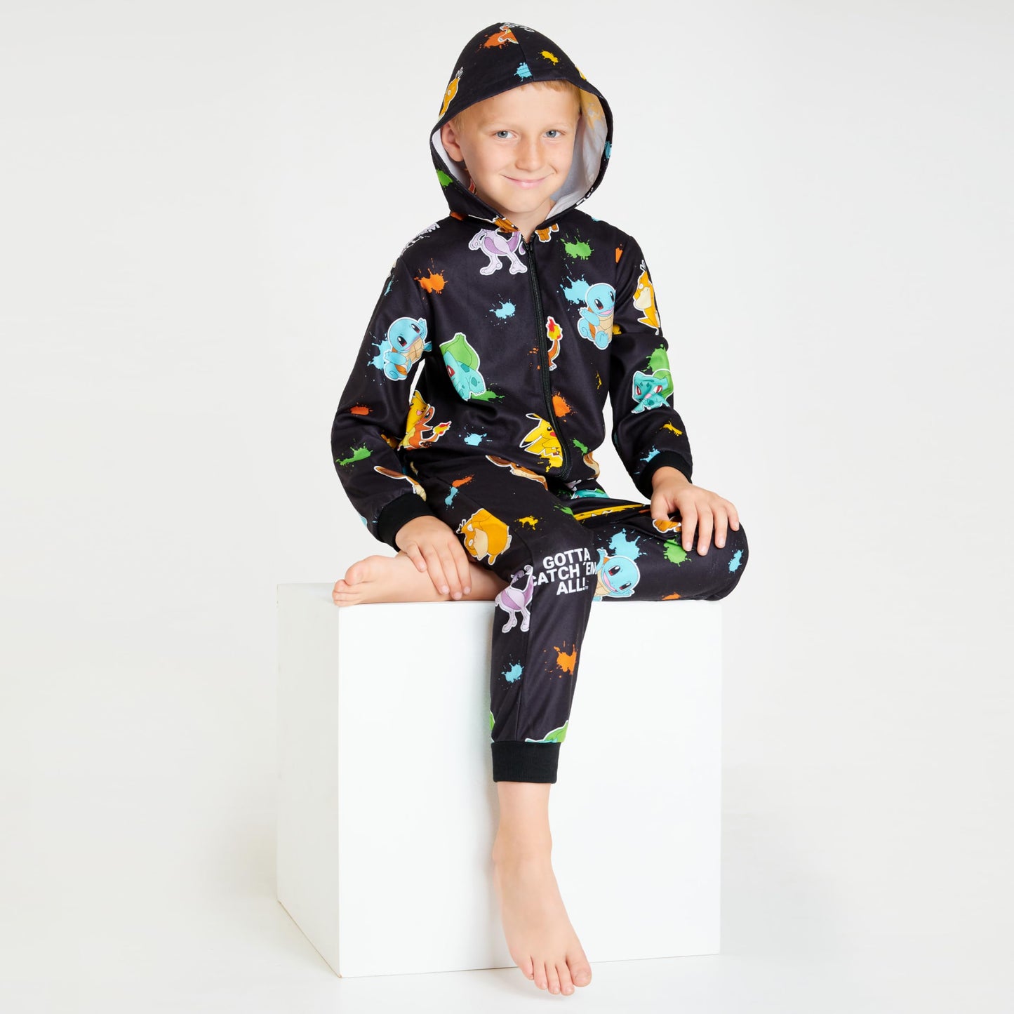 Pokemon Boys Novelty Fleece Sleepsuit, Warm Hooded Fleece - Boys Gifts (Black Aop, 9-10 Years)