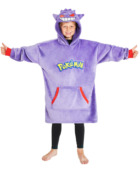 Pokemon Boys Oversized Hoodie with Sherpa-Lined Hood - Blanket Hoodies for Kids (Purple Gengar)