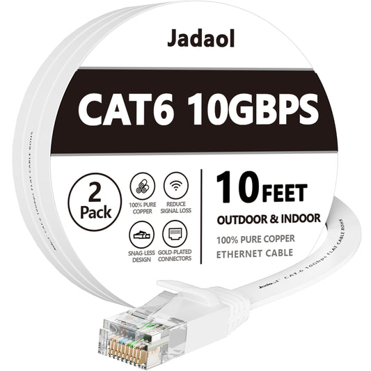 Cat6 Ethernet Cable 10 Ft 2Pack, Outdoor&Indoor, 10Gbps Support Cat8 Cat7 Network, Heavy Duty LAN Internet Patch Cord, Solid Weatherproof High Speed Cable for Router, Modem, Xbox, PS4, Switch, White