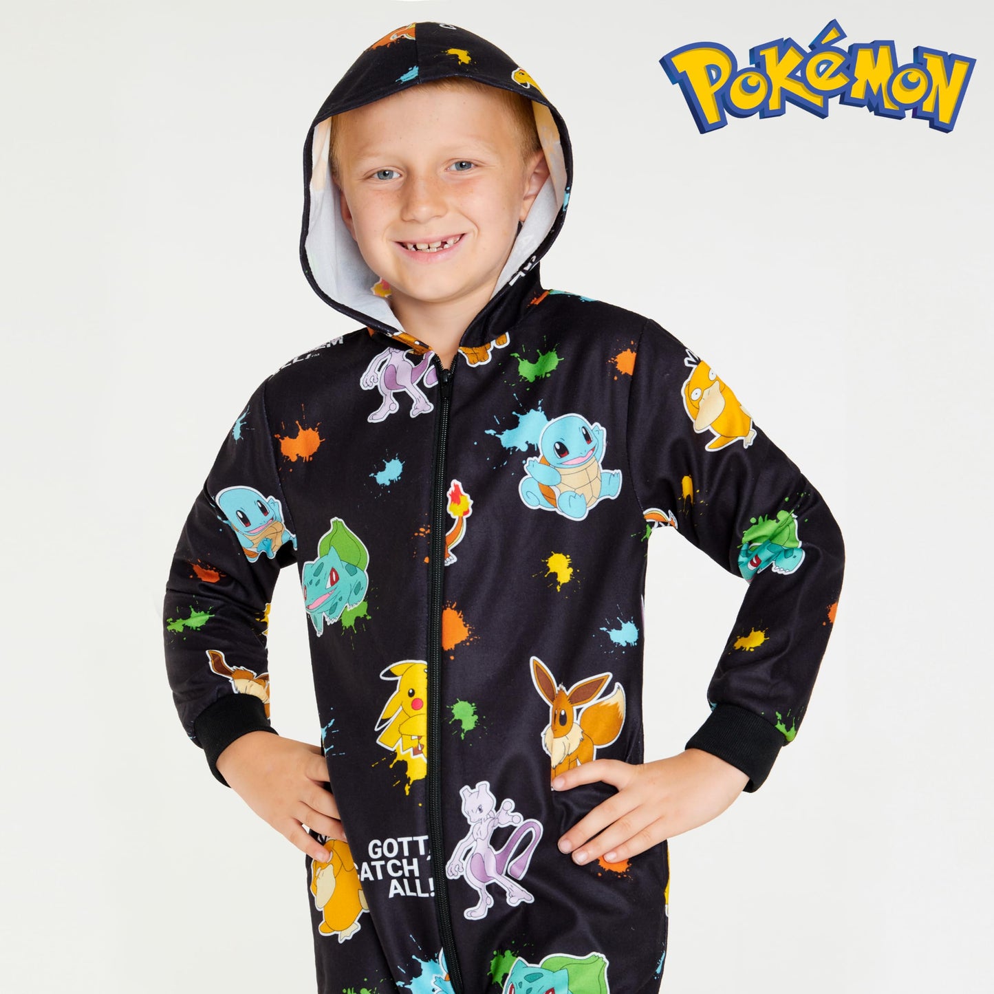 Pokemon Boys Novelty Fleece Sleepsuit, Warm Hooded Fleece - Boys Gifts (Black Aop, 9-10 Years)