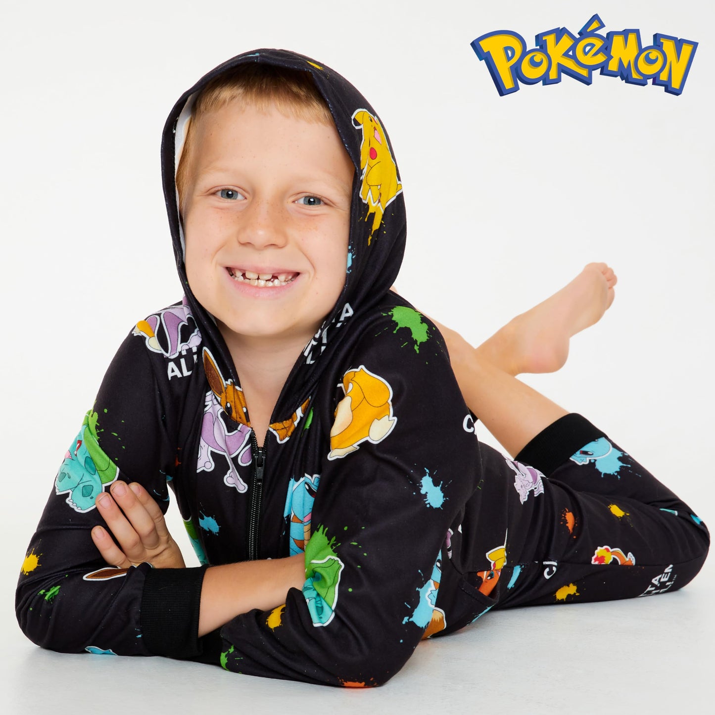 Pokemon Boys Novelty Fleece Sleepsuit, Warm Hooded Fleece - Boys Gifts (Black Aop, 9-10 Years)