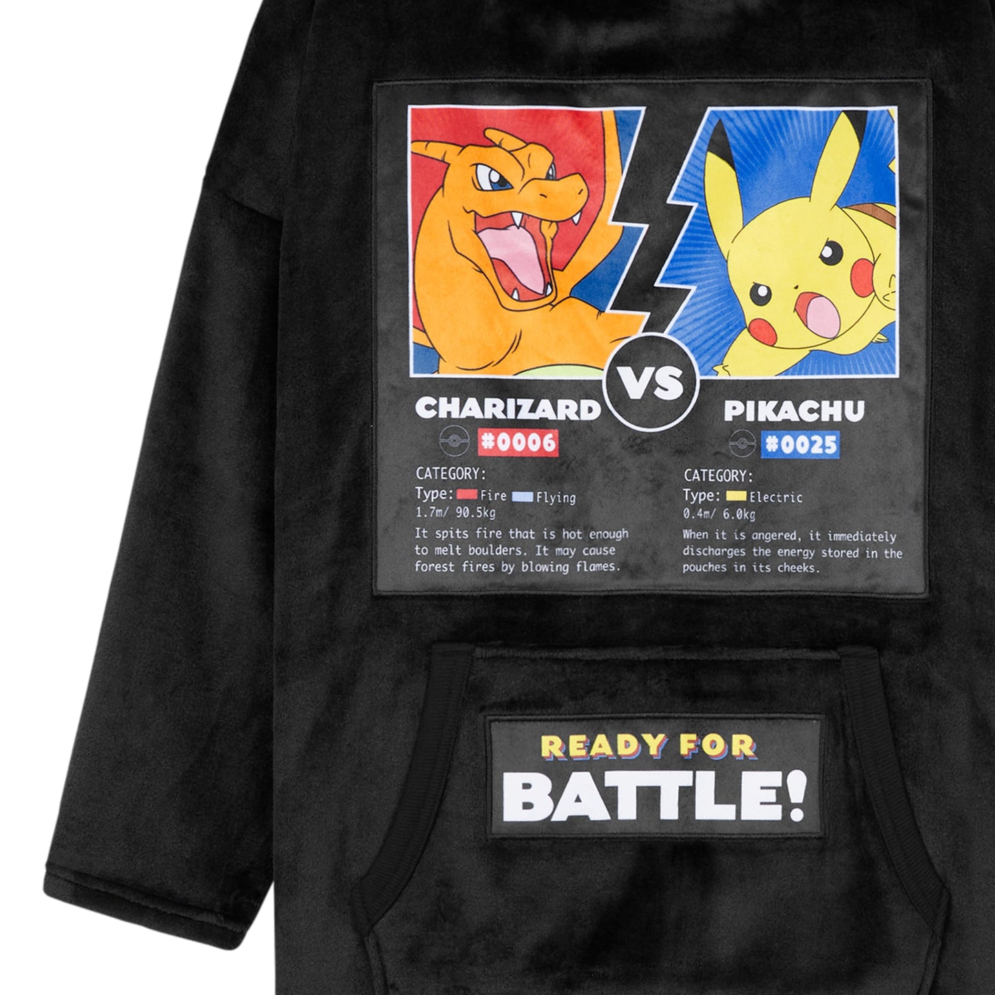 Pokemon Boys Oversized Hoodie with Sherpa-Lined Hood - Blanket Hoodies for Kids (Black Charizard/Pikachu)