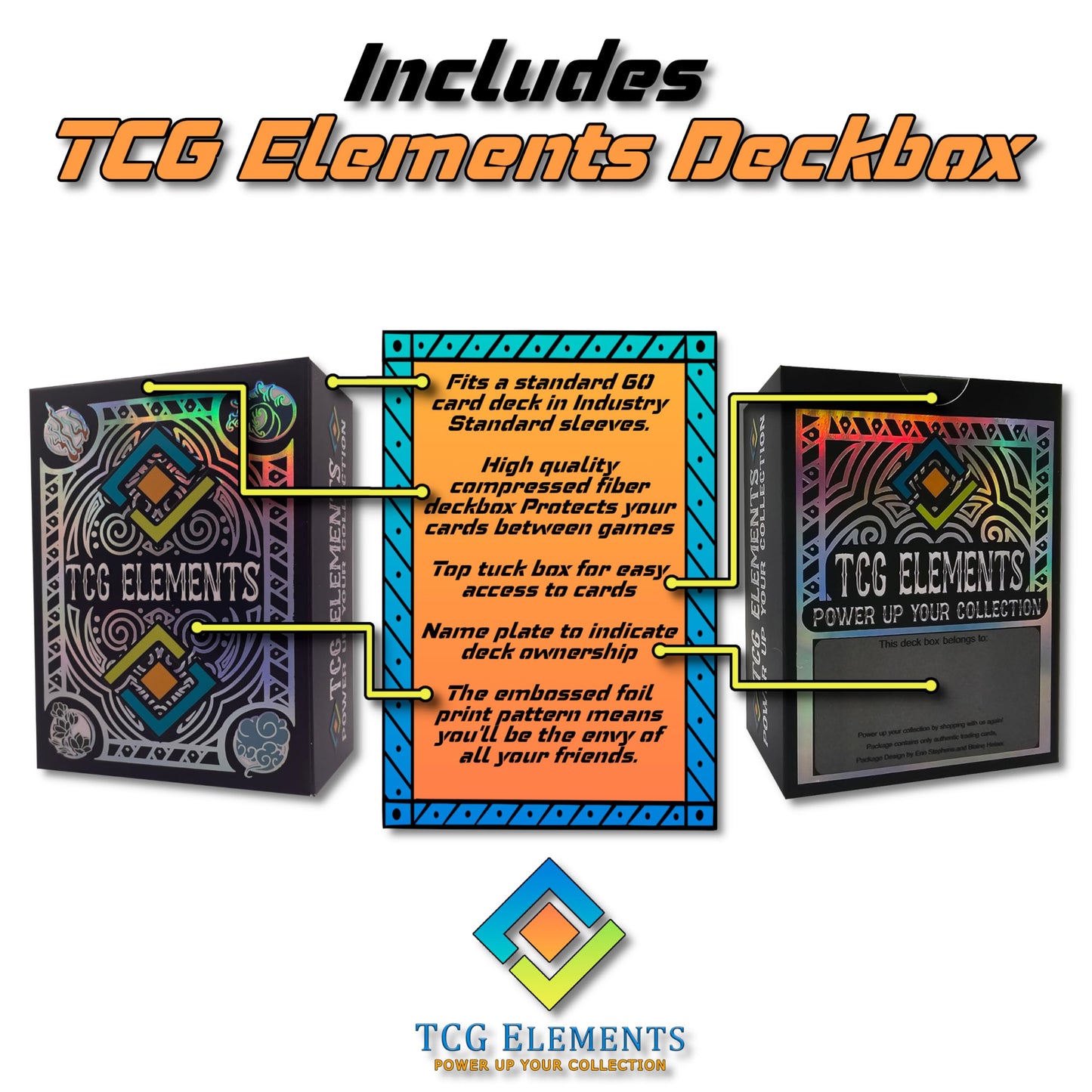 TCG Elements Deck Box- Poke Bundle 100 Cards, 2- Legendary/Vstar/Vmax/V/GX/EX/Radiant/Full Art, 10 Foils, 90 Common/Uncommon Cards, Deck Box Included