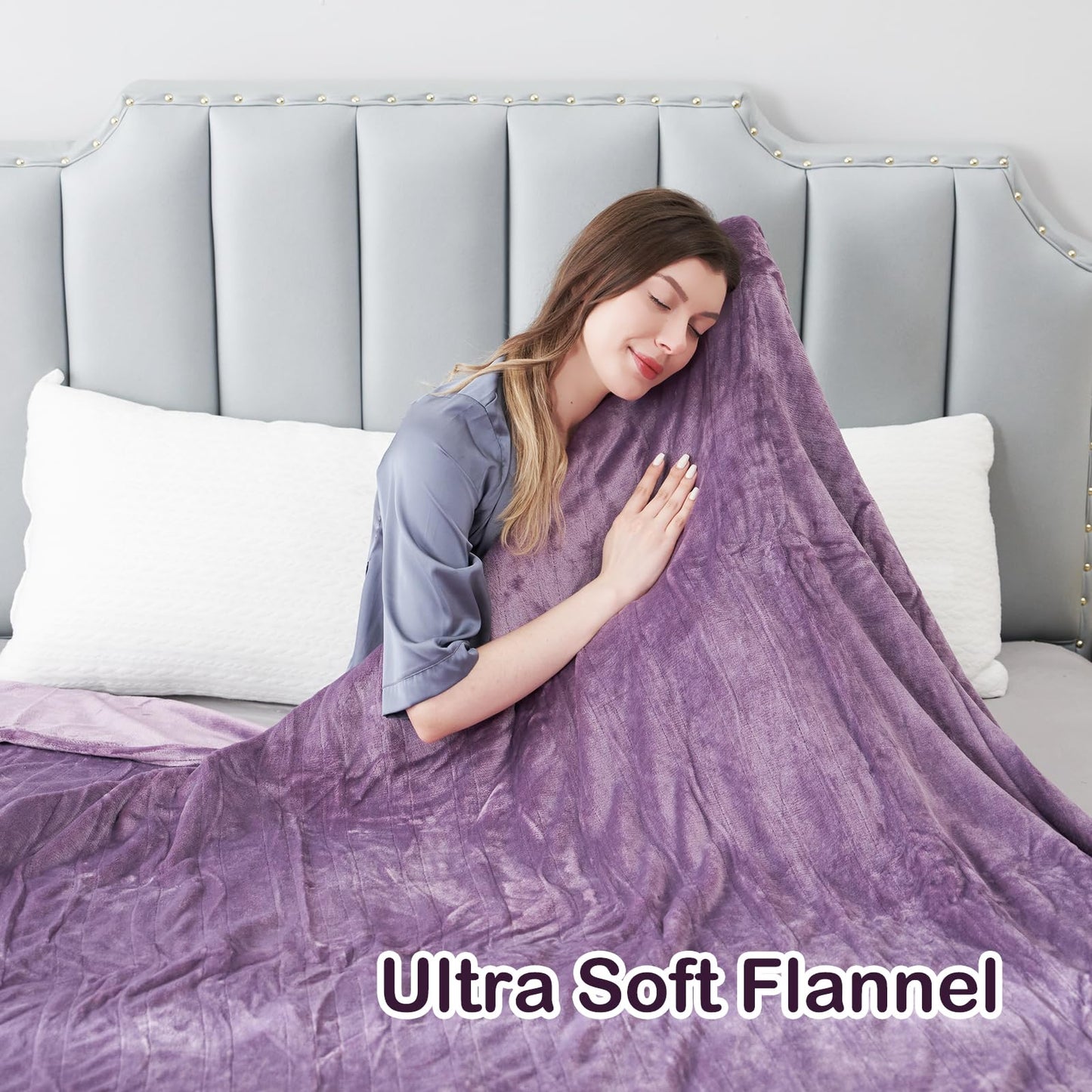 Eydna Electric Heated Blanket Full Size 72"x84", Large Oversized Cozy Soft Flannel Heating Blanket, 6 Heating Levels & 10 Hours Auto Off, Machine Washable, ETL&FCC Certified Home Office Use, Purple