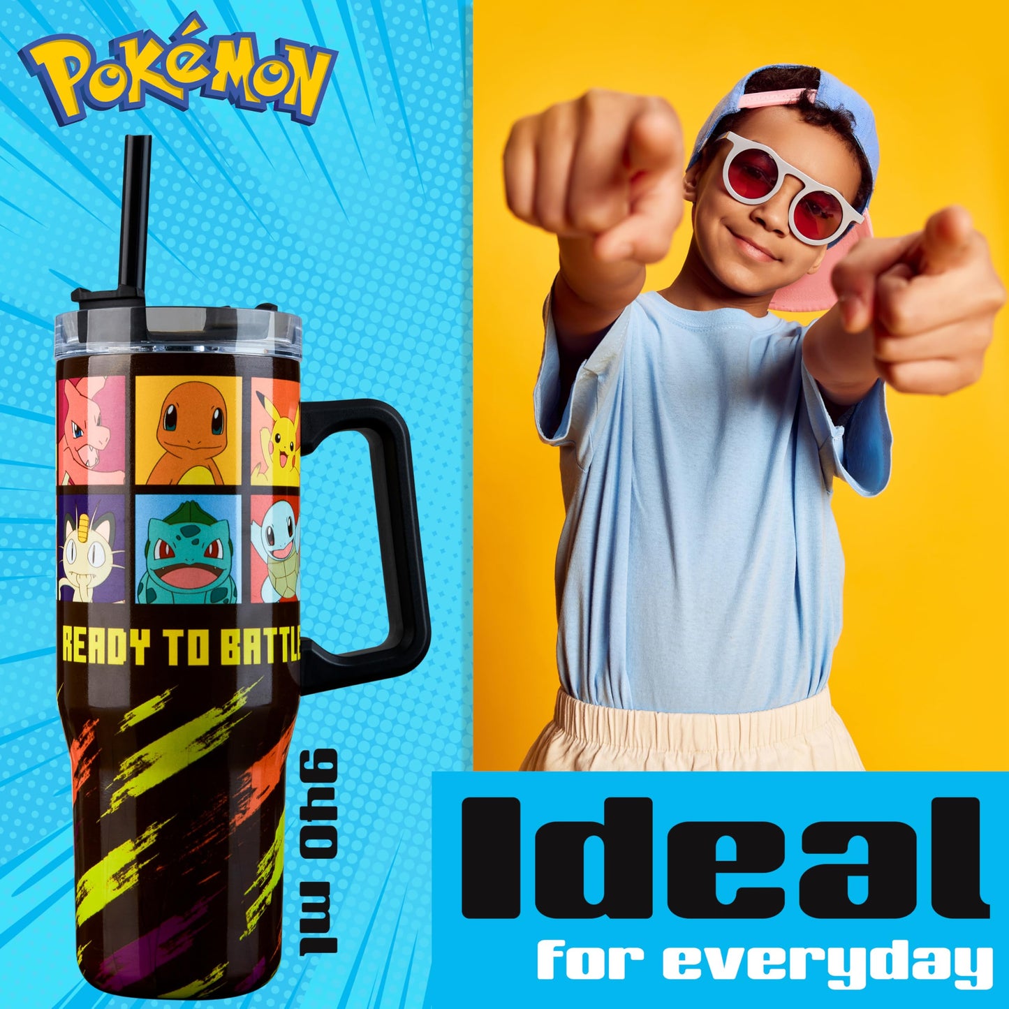 Pokemon Insulated Tumbler with Straw and Handle, Double-Walled 33 oz - Kids Gifts