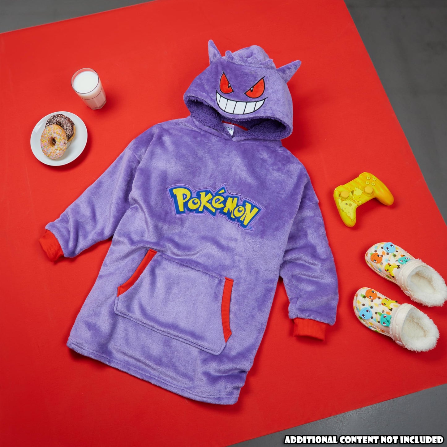 Pokemon Boys Oversized Hoodie with Sherpa-Lined Hood - Blanket Hoodies for Kids (Purple Gengar)