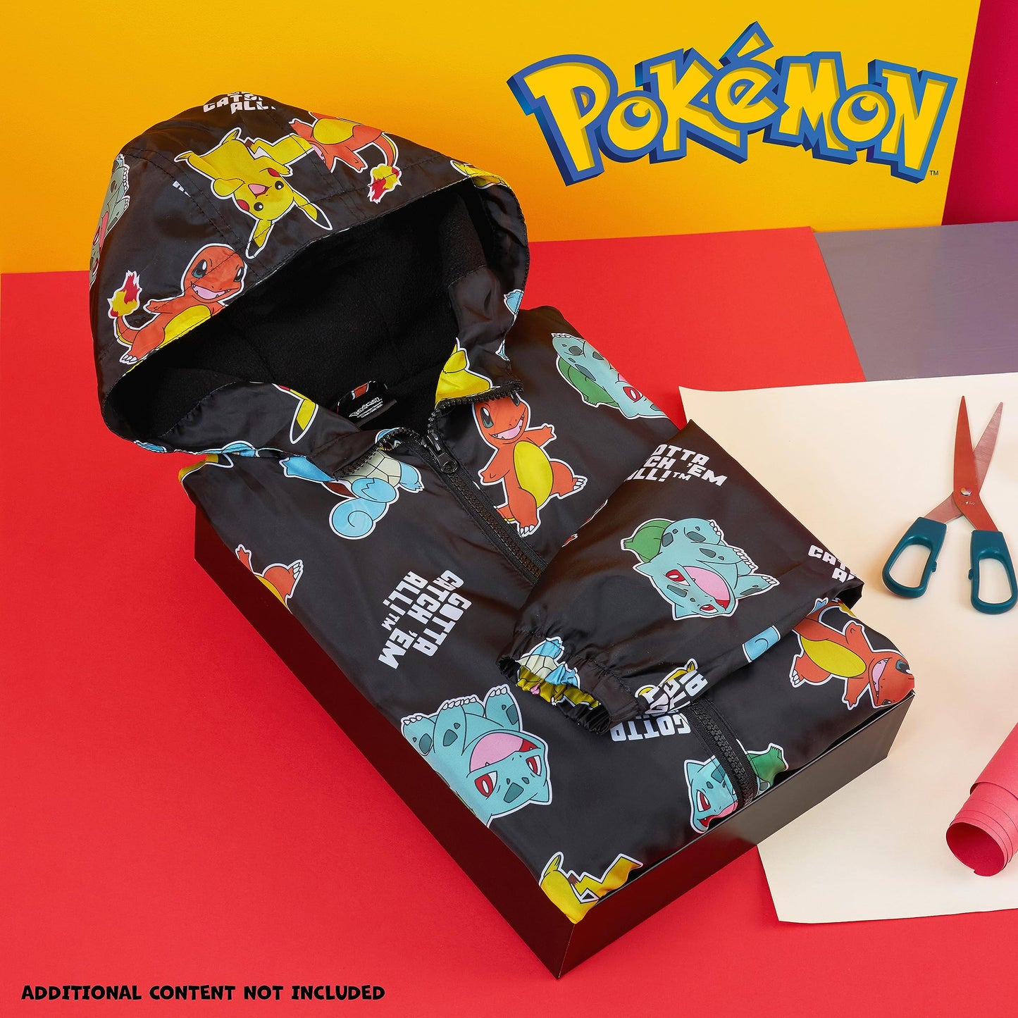 Pokemon Kids Waterproof Jacket - Fleece Lined Rain Coat - Pikachu Official Merchandise - 4-14 Years Kids Teenagers (Black Aop, 9-10 Years)