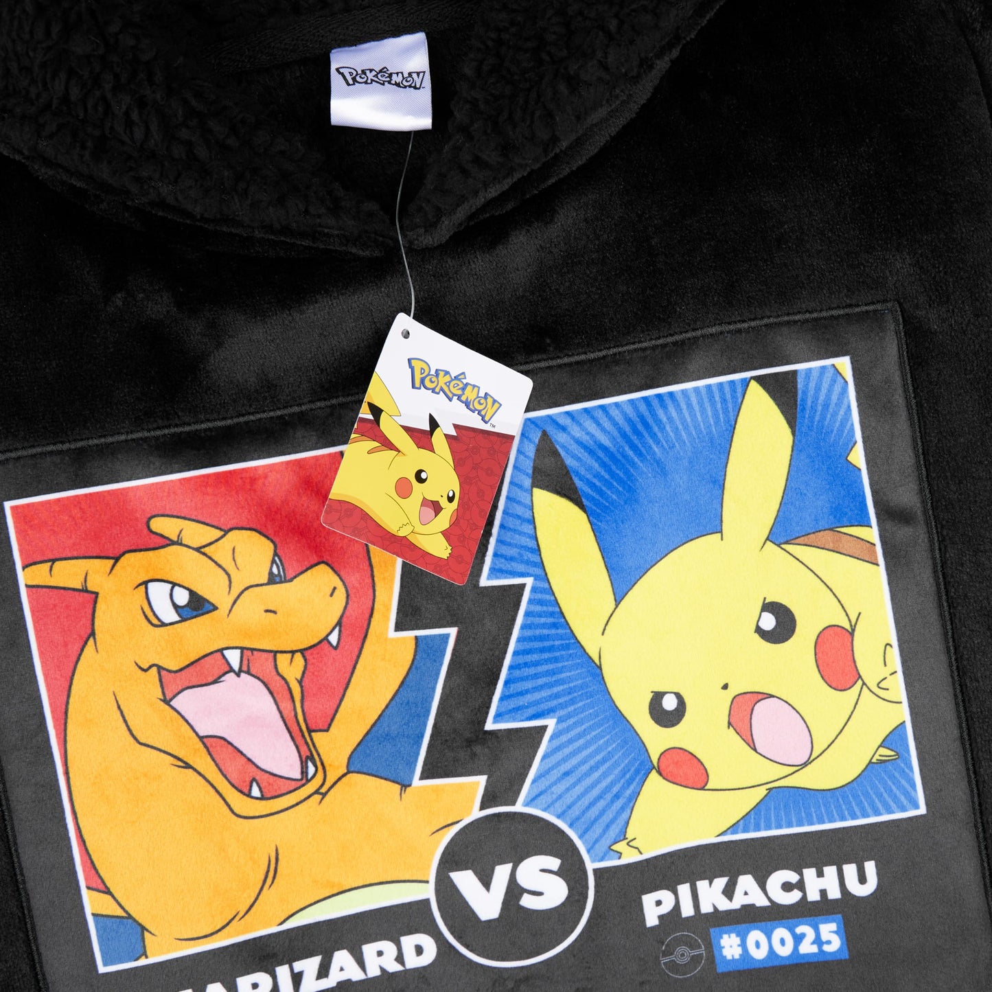 Pokemon Boys Oversized Hoodie with Sherpa-Lined Hood - Blanket Hoodies for Kids (Black Charizard/Pikachu)