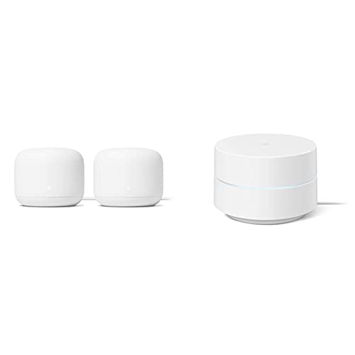 Google Nest WiFi - AC2200 - Mesh WiFi System - WiFi Router - 4400 Sq Ft Coverage - 2 Pack with Google WiFi - AC1200 - Mesh WiFi System - WiFi Router - 1500 Sq Ft Coverage - 1 Pack