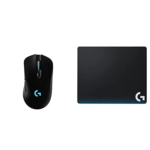 Logitech G703 Lightspeed Wireless Gaming Mouse - Black & 40 Hard Gaming Mouse Pad for High DPI Gaming - Black