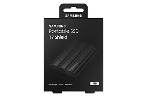 SAMSUNG T7 Shield 2TB, Portable SSD, up-to 1050MB/s, USB 3.2 Gen2, Rugged, IP65 Water & Dust Resistant, for Photographers, Content Creators and Gaming, Extenal Solid State Drive (MU-PE2T0S/AM), Black