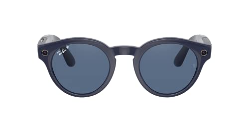 Ray-Ban unisex adult Stories | Round Smart Glasses, Shiny Blue/Dark Blue Polarized, 48 mm US