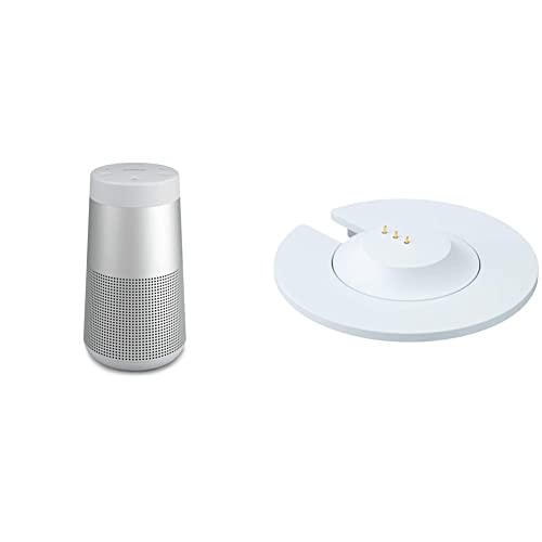 Bose SoundLink Revolve (Series II) Portable Bluetooth Speaker – Wireless Water-Resistant Speaker with 360° Sound, Silver & Portable Home Speaker Charging Cradle, Silver