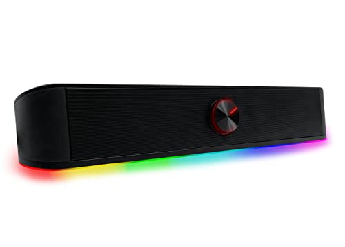 Tilted Nation Gaming Soundbar - Computer Speakers for PC with RGB LED - Computer Sound Bar HiFi Stereo Bluetooth & 3.5mm Aux, USB Powered Computer Speakers for Desktop, Monitor Speakers for Laptop