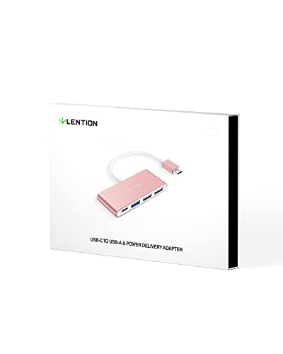 LENTION 4-in-1 USB-C Hub with Type C, USB 3.0, USB 2.0 Compatible 2022-2016 MacBook Pro 13/14/15/16, New Mac Air/Surface, ChromeBook, More, Multiport Charging & Connecting Adapter (CB-C13, Rose Gold)