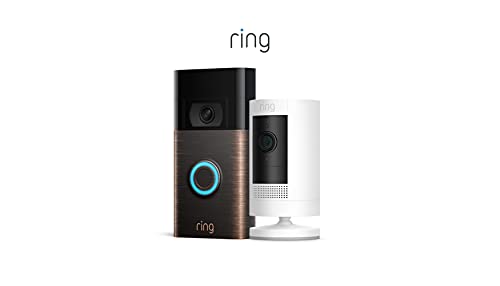 Ring Video Doorbell, Venetian Bronze (2nd Gen) Bundle with Ring Stick Up Cam Battery, White