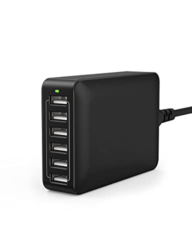 USB Charger 60W USB Charging Hub 12A 6-Port Desktop USB Charging Station with Multiple Port Compatible with iPhone 13 Pro Max Mini 12 Pro Max 11 X SE, iPad Pro Air Galaxy S21 Edge Note Tablet Black