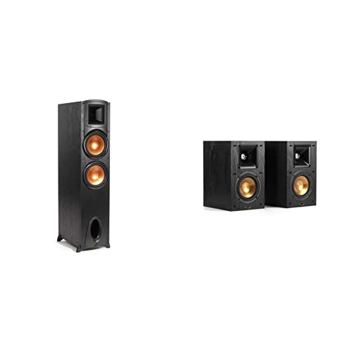 Klipsch Synergy Black Label F-300 Floorstanding Speaker, Black & Synergy Black Label B-100 Bookshelf Speaker Pair, a 4” High-Output Woofer and a Dynamic, in Black