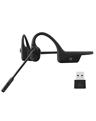 Shokz OpenComm UC - Bone Conduction Bluetooth Stereo Computer Headset with Loop 100 - Wireless PC Headphones with Noise-Canceling Boom Microphone for Home Office Business Commercial Use, with Bookmark