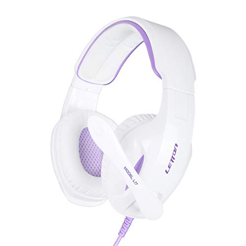 3.5mm PS4 Headset PC Gaming Headsets for New Xbox One - SUPSOO White Purple Wire Over Ear Headphone with Mic, Volume Control & Surround Sound for PS5, Laptop, Nintendo Switch, Phone, Tablet