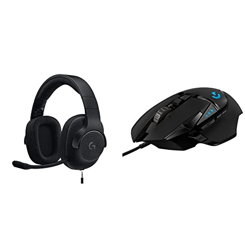 Logitech G433 7.1 Wired Gaming Headset – Triple Black & 02 Hero High Performance Wired Gaming Mouse, Hero 25K Sensor, 25,600 DPI, RGB, Adjustable Weights