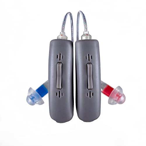 Sontro Hearing Aids for Seniors, Adults, Behind the Ear Aid (Pair), Phone Smart App Included for Auto 16 Channel Fine Tuning, Noise Cancellation, Directional Microphones (Grey)
