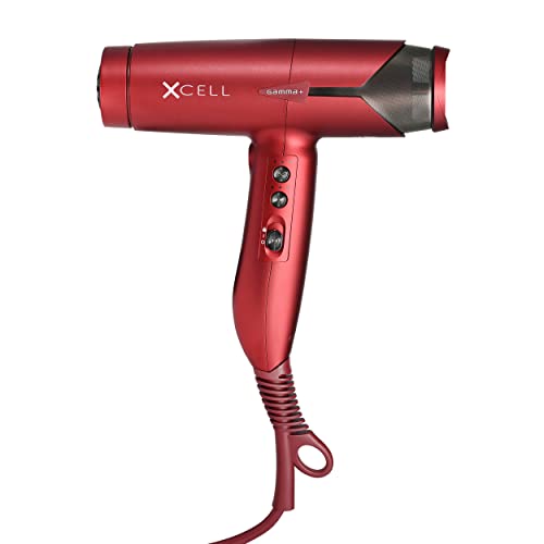 GAMMA+ XCell Professional Ultra-Lightweight Hair Dryer Digital Motor Ionic Technology Whisper Quiet 12 Heat/Speeds Matte Red