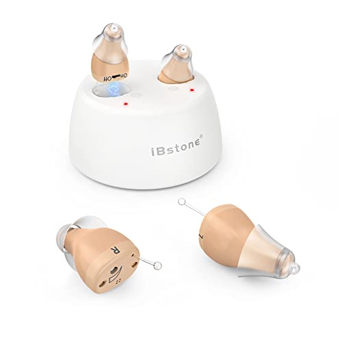 [Upgraded] iBstone Rechargeable Hearing Aid, Mini Completely-in-Canal Hearing Amplifier for Seniors with Noise Reduction, Pair, Beige
