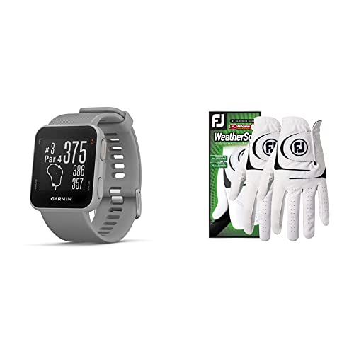 Garmin Approach S10, Lightweight GPS Golf Watch, Powder Gray & Footjoy Men's WeatherSof 2-Pack Golf Glove White Medium/Large, Worn on Left Hand