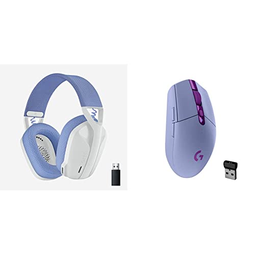 Logitech G435 Lightspeed and Bluetooth Wireless Gaming Headset - White & 05 Lightspeed Wireless Gaming Mouse, Hero 12K Sensor - Lilac