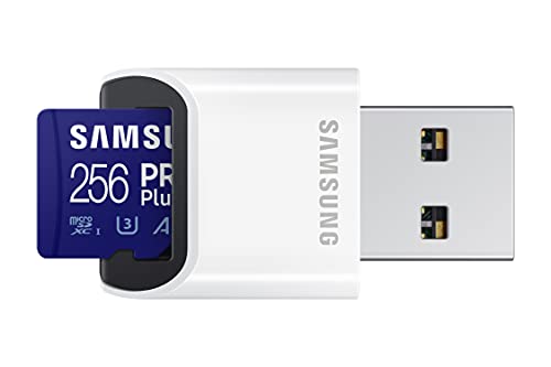 SAMSUNG PRO Plus + Reader 256GB microSDXC Up to 160MB/s UHS-I, U3, A2, V30, Full HD & 4K UHD Memory Card for Android Smartphones, Tablets, Go Pro and DJI Drone (MB-MD256KB/AM)