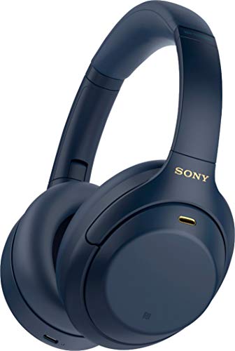 Sony WH-1000XM4 Wireless Noise Canceling Overhead Headphones with Mic for Phone-Call, Voice Control, Blue, with USB Wall Adapter and Microfiber Cleaning Cloth - Bundle