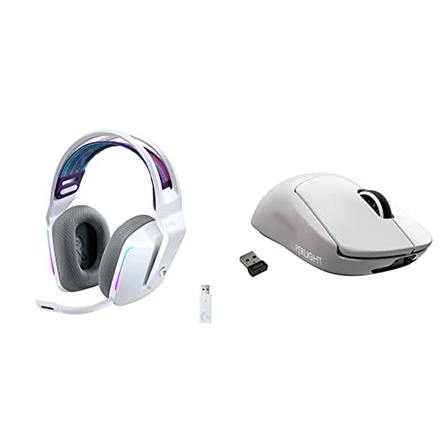 Logitech G733 Lightspeed Wireless Gaming Headset - White & PRO X Superlight Wireless Gaming Mouse, Ultra-Lightweight, Hero 25K Sensor, 25,600 DPI - White