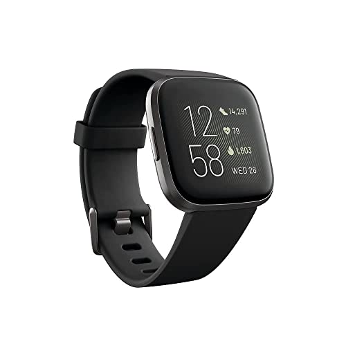 Fitbit Versa 2 Health and Fitness Smartwatch with Heart Rate, Music, Alexa Built-In, Sleep and Swim Tracking, Black/Carbon, One Size (S and L Bands Included)