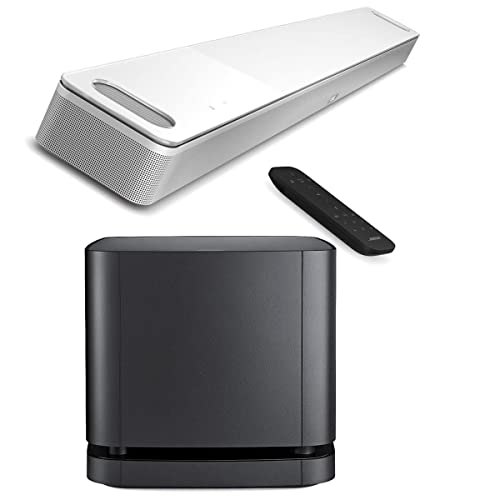 Bose Smart Soundbar 900, White with Bass Module 500 for Soundbar, Black