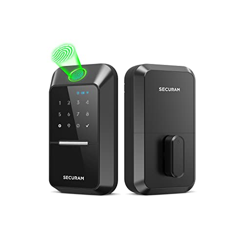 SECURAM Wi-Fi Smart Lock, Keyless Entry Deadbolt Door Lock | Fingerprint, Code and Voice Control with Alexa & Google | Works with Your Smart Home | Front Door (Black)