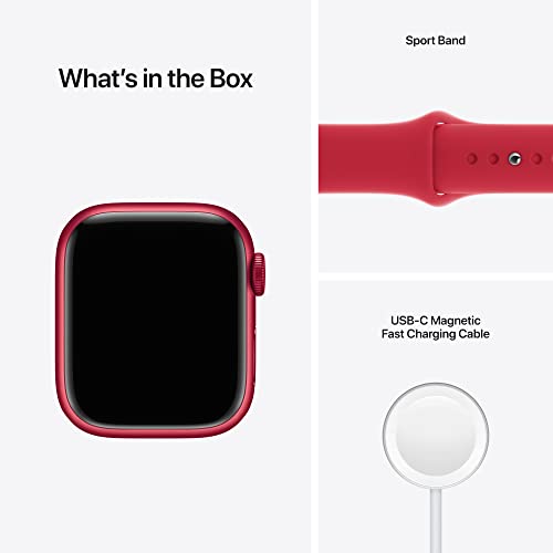 Apple Watch Series 7 [GPS 41mm] Smart Watch w/ (Product) RED Aluminum Case with (Product) RED Sport Band. Fitness Tracker, Blood Oxygen & ECG Apps, Always-On Retina Display, Water Resistant - AOP3 EVERY THING TECH 