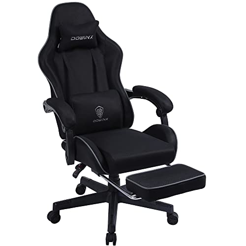 Dowinx Gaming Chair Fabric with Pocket Spring Cushion, Massage Game Chair Cloth with Headrest, Ergonomic Computer Chair with Footrest 290LBS, Black