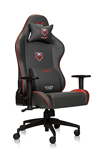 Luxe Racer Turbo Gaming Chair and Desk Chair- Grey Body with Grey seat Side Panels and Red welt Cord