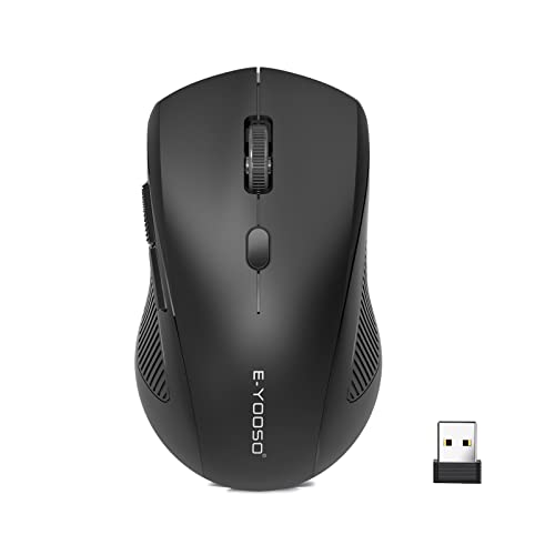 Wireless Mouse, E-YOOSO 2.4G USB Cordless Computer Mouse with 5 Adjustable DPI, Portable Wireless Optical Mice for Windows/Mac/Linux（Black）