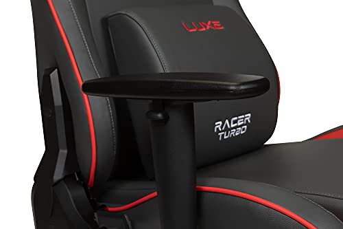 Luxe Racer Turbo Gaming Chair and Desk Chair- Grey Body with Grey seat Side Panels and Red welt Cord