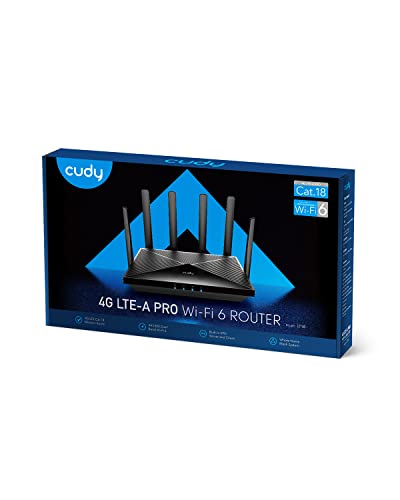 Cudy 4G LTE Cat 18 WiFi 6 Router, Up to 1.2Gbps 4G LTE Modem, Qualcomm Chipset EG18, 4 x 4 MIMO, AX1800 WiFi 6, OpenVPN, Wireguard, Zerotier, Cloudflare, IPv6, Detachable Antennas, Dual SIM, LT18