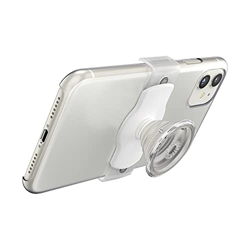 PopSockets PopGrip Slide Stretch with Square Edges: Grip and Stand for Phones and Cases, Removable, Swappable Top, White and Clear