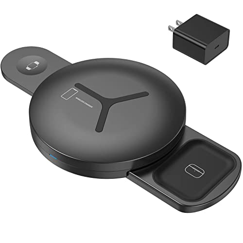 TERYTH Wireless Charger, Portable 3 in 1 Charging Station for Apple, 20W Fast Wireless Charging Pad Dock for iPhone 13/12/SE/11/XS/8 Series, Apple Watch 7/6/SE/5/4/3/2, AirPods 3/Pro/2 (with Adapter)