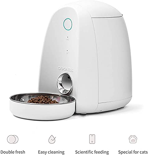 DOGNESS Smart Feed Automatic Cat Feeder, Wi-Fi Enabled Pet Feeder for Cat and Small Dog, Smartphone App for iOS and Android, Fresh Lock System Auto Food Dispenser (2L Feeder, White)
