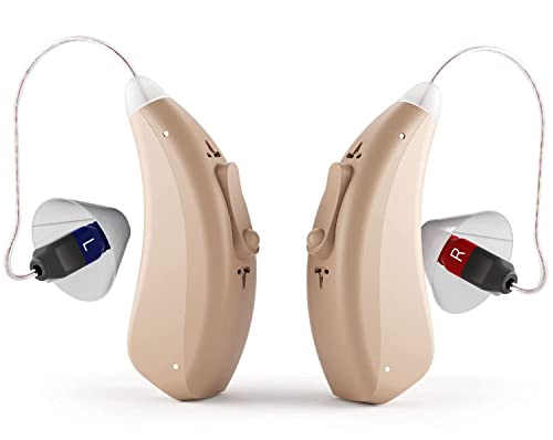 Rechargeable Hearing Aids for Seniors, 16-Channel Digital RIC Hearing Amplifier with Noise Cancelling, 90 Hrs of Use with Charging Case, Reduce Feedback, 6 Sizes of Eartips, 3 Modes Switch, Comfortable Hearing Aid for Adults, Great for TV and Conversation